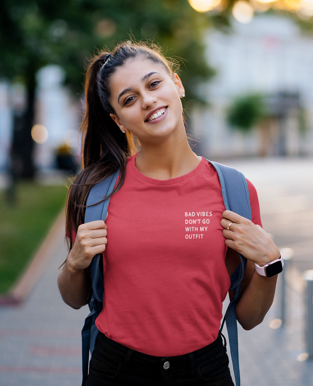 Bad Vibes Dont Go With My Outfit Minimal Women Half Sleeves T-shirt- KidsFashionVilla