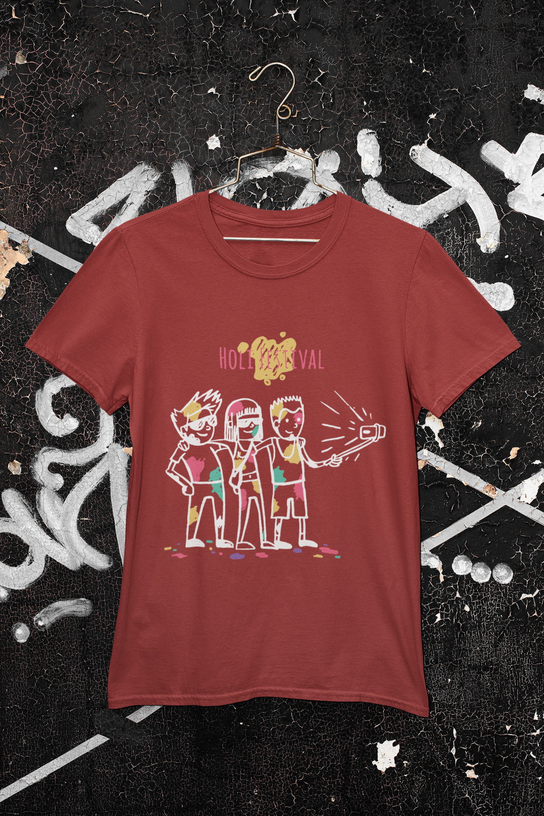 Friends Selfie Holi Mens Half Sleeves T-shirt- KidsFashionVilla