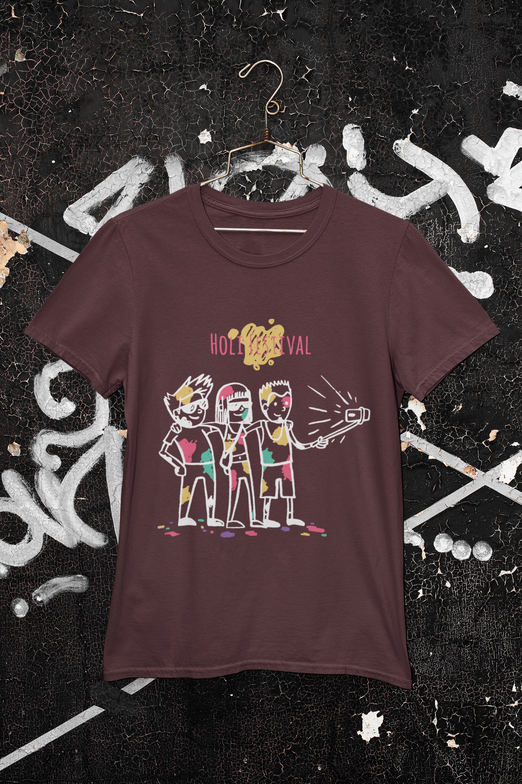 Friends Selfie Holi Mens Half Sleeves T-shirt- KidsFashionVilla