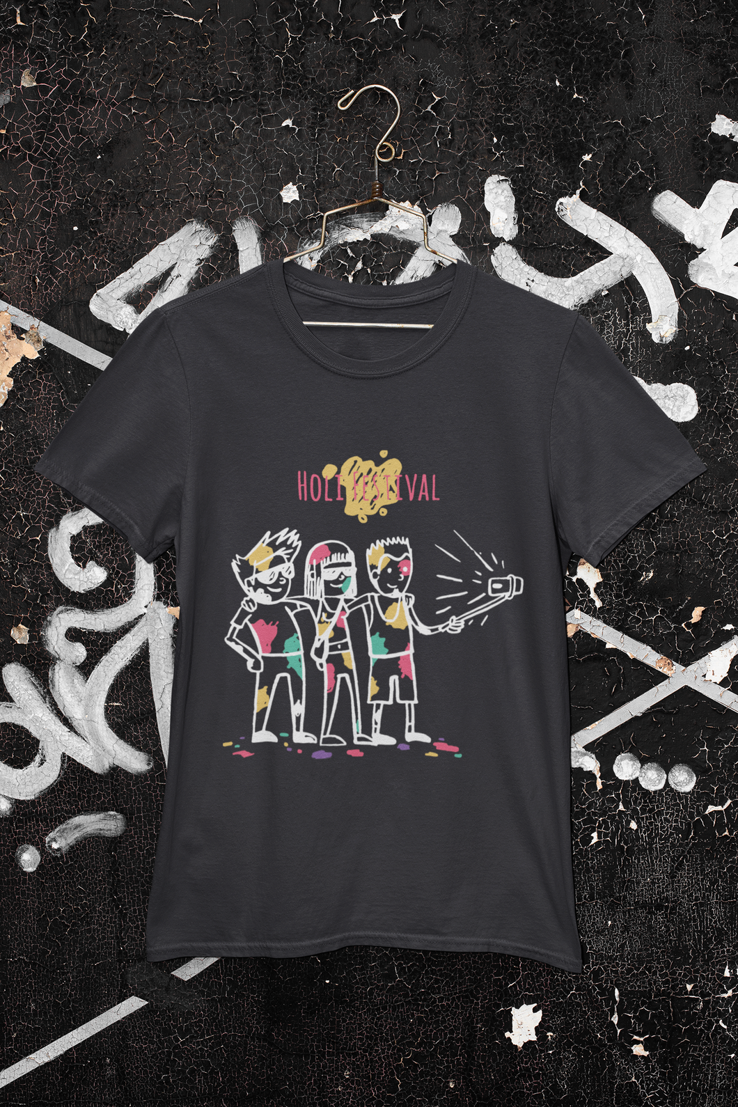 Friends Selfie Holi Mens Half Sleeves T-shirt- KidsFashionVilla