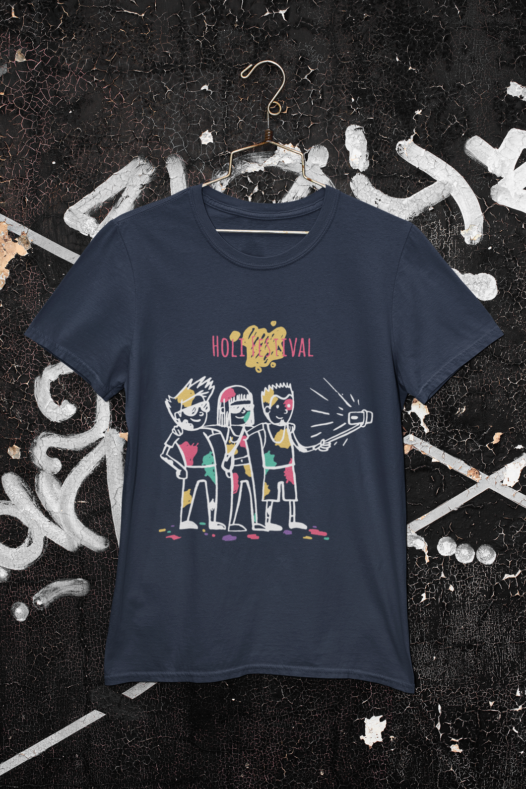 Friends Selfie Holi Mens Half Sleeves T-shirt- KidsFashionVilla