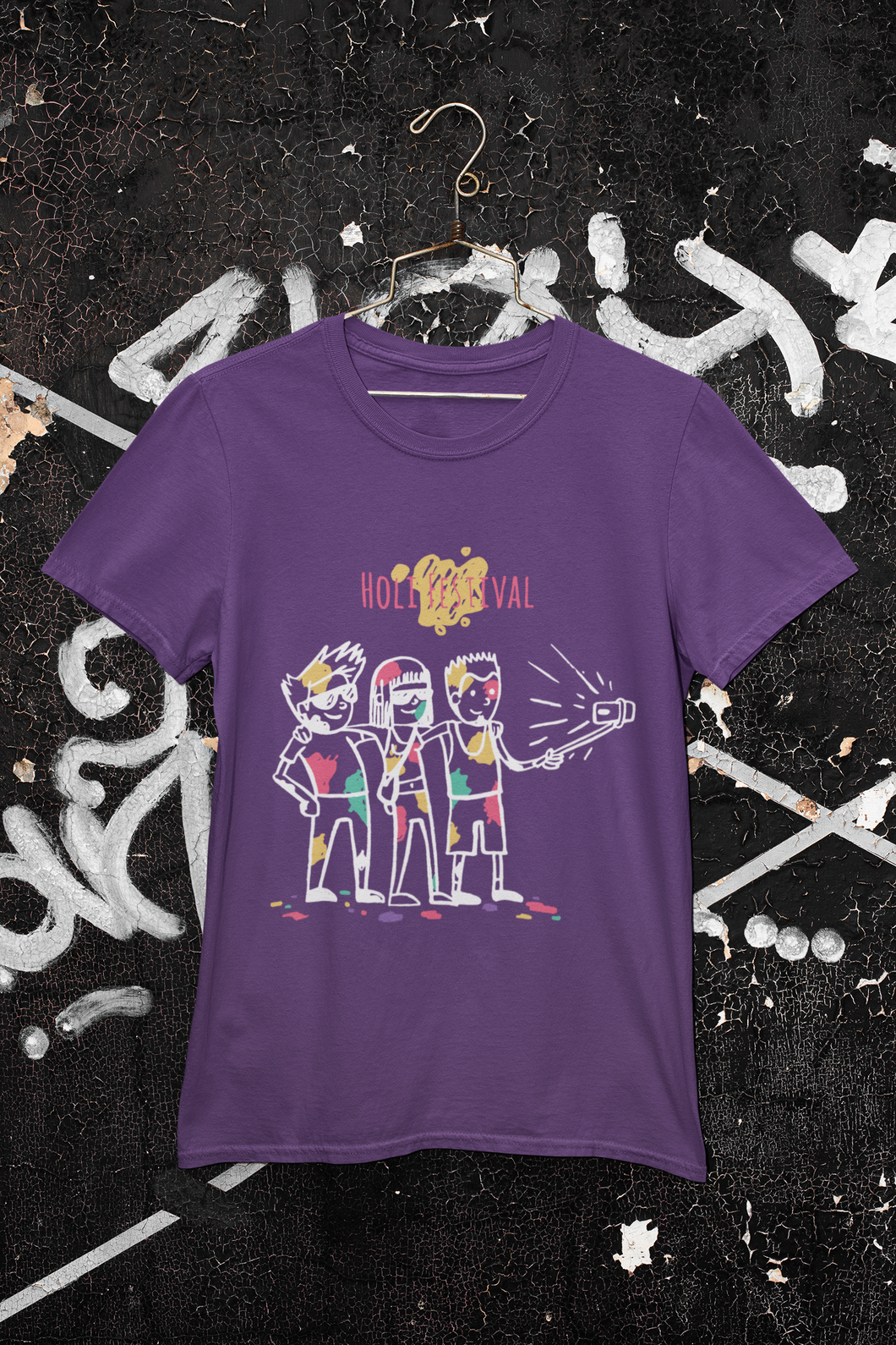 Friends Selfie Holi Mens Half Sleeves T-shirt- KidsFashionVilla