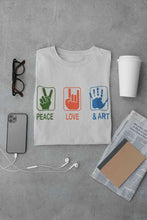 Load image into Gallery viewer, Peace Love And Art Women Half Sleeves T-shirt- KidsFashionVilla

