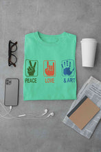 Load image into Gallery viewer, Peace Love And Art Women Half Sleeves T-shirt- KidsFashionVilla
