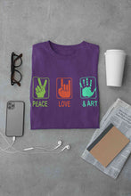 Load image into Gallery viewer, Peace Love And Art Women Half Sleeves T-shirt- KidsFashionVilla
