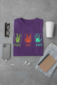Peace Love And Art Women Half Sleeves T-shirt- KidsFashionVilla