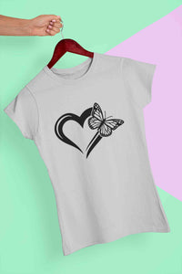 Heart Butterfly Vector Women Half Sleeves T-shirt- KidsFashionVilla
