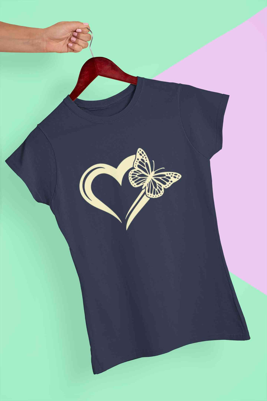 Heart Butterfly Vector Women Half Sleeves T-shirt- KidsFashionVilla
