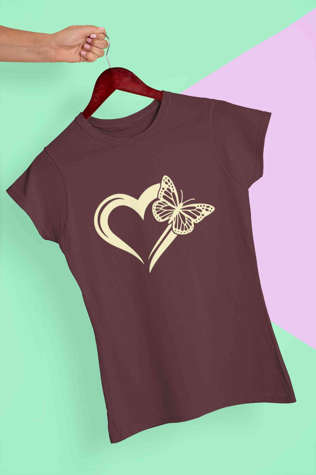 Heart Butterfly Vector Women Half Sleeves T-shirt- KidsFashionVilla