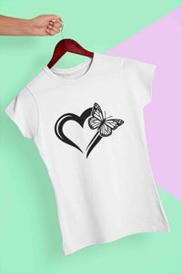 Heart Butterfly Vector Women Half Sleeves T-shirt- KidsFashionVilla