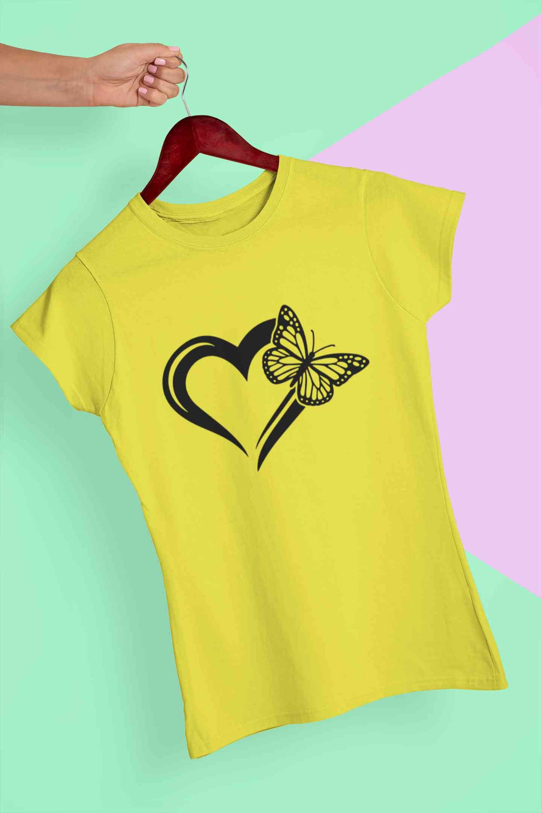 Heart Butterfly Vector Women Half Sleeves T-shirt- KidsFashionVilla