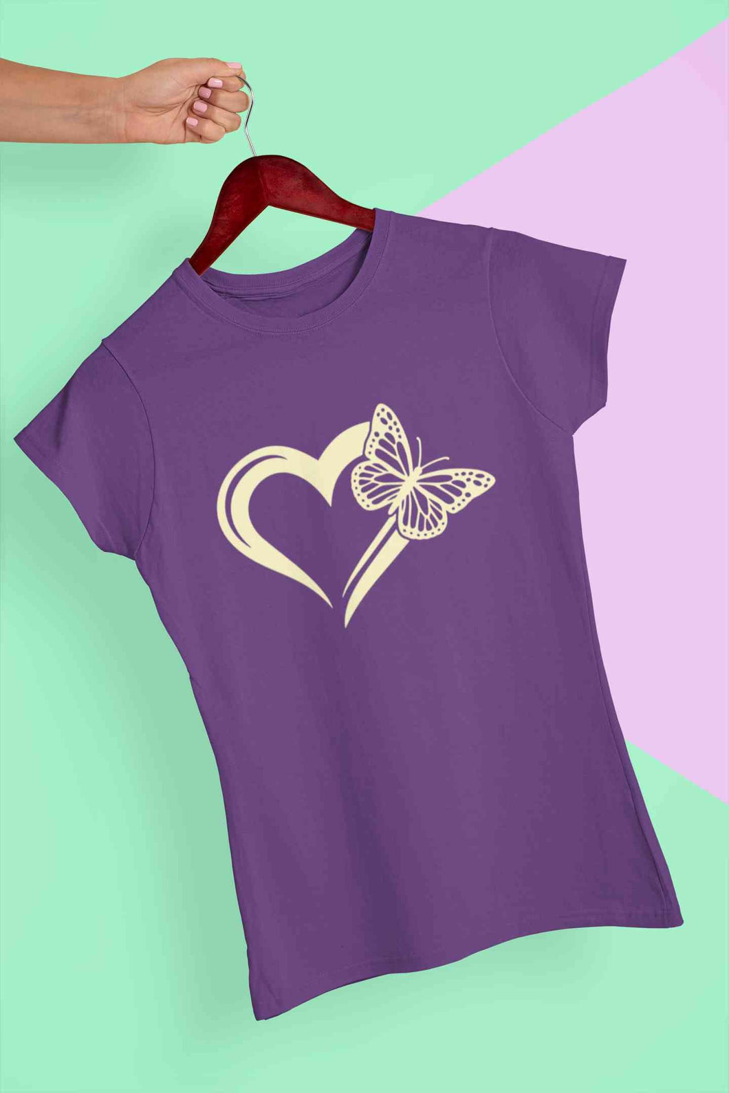 Heart Butterfly Vector Women Half Sleeves T-shirt- KidsFashionVilla