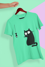 Load image into Gallery viewer, Cat Staring At Fish Women Half Sleeves T-shirt- KidsFashionVilla
