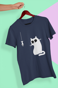Cat Staring At Fish Women Half Sleeves T-shirt- KidsFashionVilla