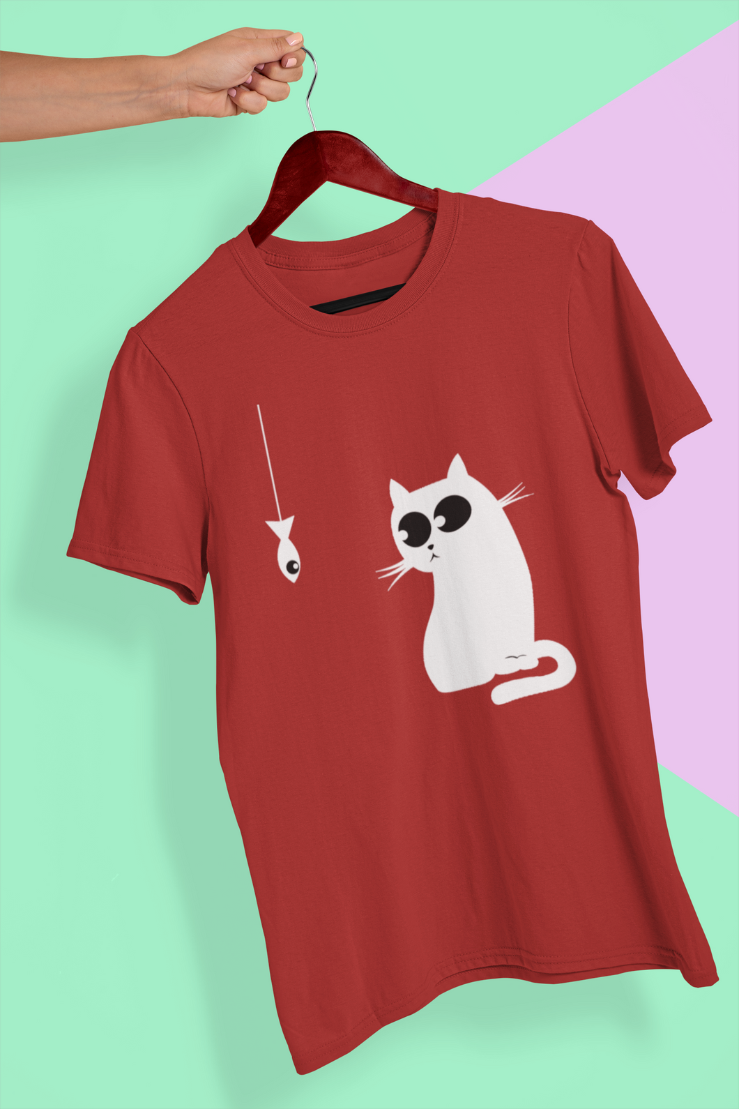 Cat Staring At Fish Women Half Sleeves T-shirt- KidsFashionVilla