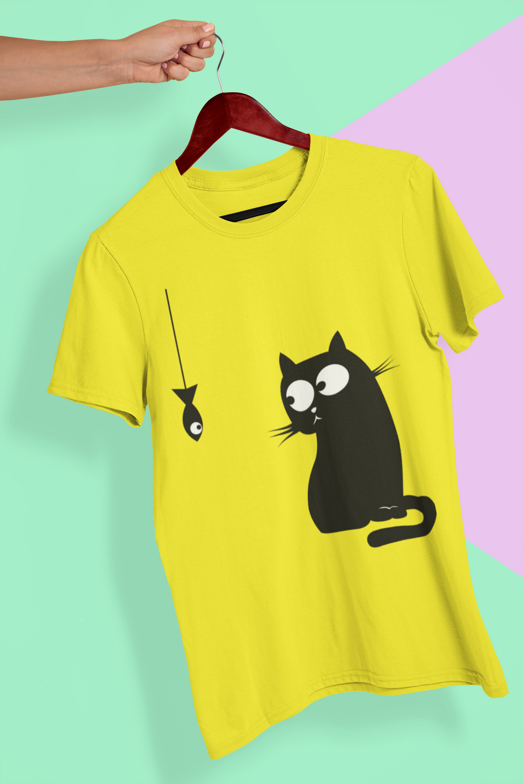 Cat Staring At Fish Women Half Sleeves T-shirt- KidsFashionVilla