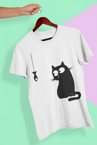 Cat Staring At Fish Women Half Sleeves T-shirt- KidsFashionVilla