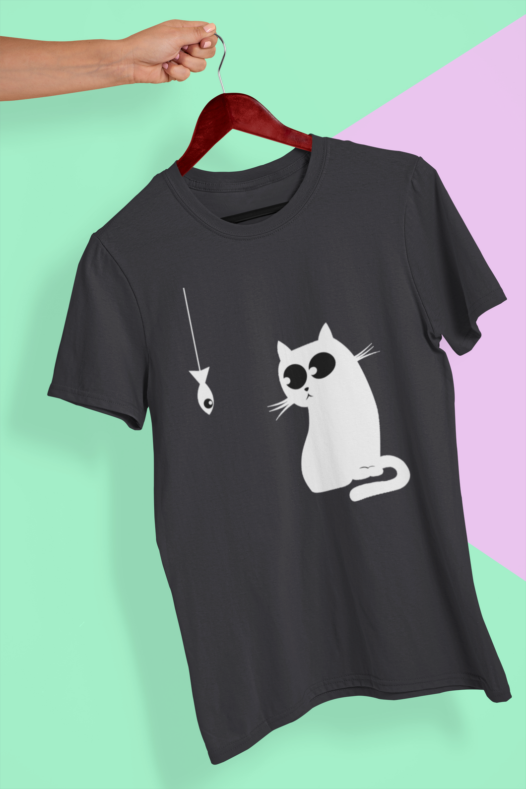Cat Staring At Fish Women Half Sleeves T-shirt- KidsFashionVilla
