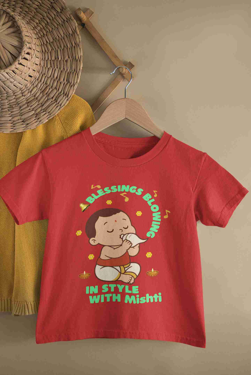 Custom Name Blessing Blowing In Style With Durga Puja Half Sleeves T-Shirt For Girls -KidsFashionVilla