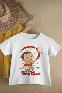 Custom Name Blessing Blowing In Style With Durga Puja Half Sleeves T-Shirt For Girls -KidsFashionVilla