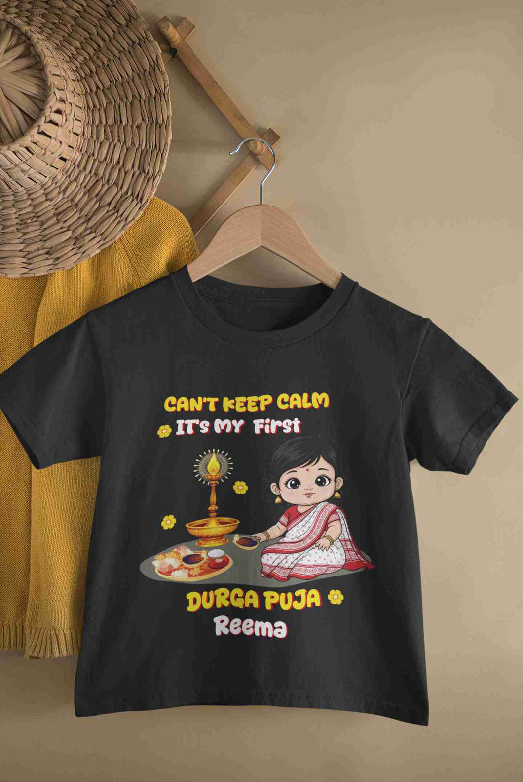 Custom Name Can Not Keep Calm Its Time For Durga Pooja Half Sleeves T-Shirt For Girls -KidsFashionVilla