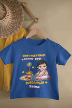 Load image into Gallery viewer, Custom Name Can Not Keep Calm Its Time For Durga Pooja Half Sleeves T-Shirt For Girls -KidsFashionVilla
