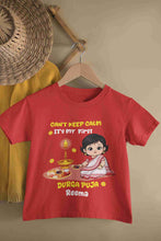 Load image into Gallery viewer, Custom Name Can Not Keep Calm Its Time For Durga Pooja Half Sleeves T-Shirt For Girls -KidsFashionVilla
