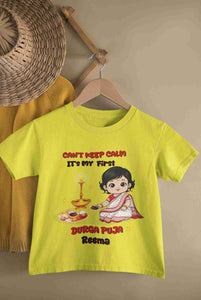Custom Name Can Not Keep Calm Its Time For Durga Pooja Half Sleeves T-Shirt For Girls -KidsFashionVilla