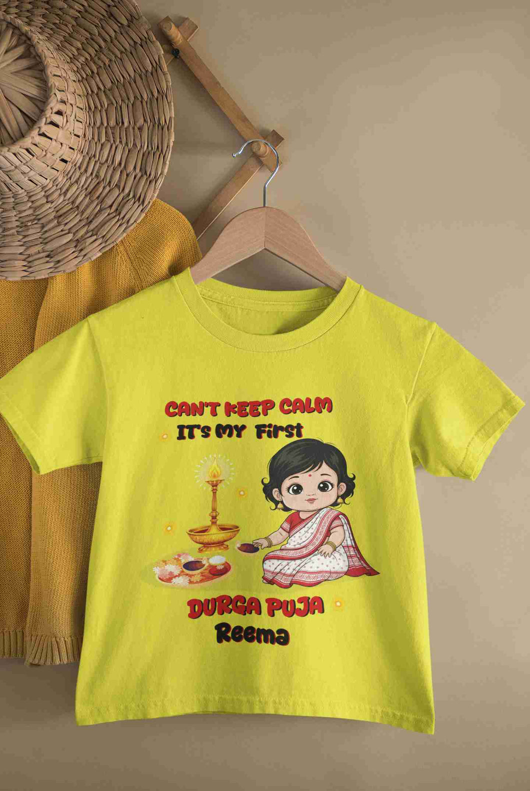 Custom Name Can Not Keep Calm Its Time For Durga Pooja Half Sleeves T-Shirt For Girls -KidsFashionVilla