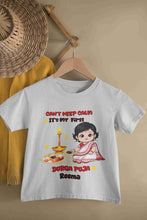 Load image into Gallery viewer, Custom Name Can Not Keep Calm Its Time For Durga Pooja Half Sleeves T-Shirt For Girls -KidsFashionVilla
