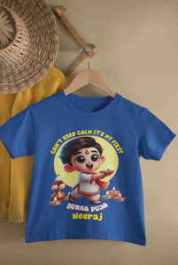 Custom Name Can Not Keep Calm It Is My First Durga Puja Half Sleeves T-Shirt for Boy-KidsFashionVilla