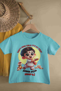 Custom Name Can Not Keep Calm It Is My First Durga Puja Half Sleeves T-Shirt for Boy-KidsFashionVilla