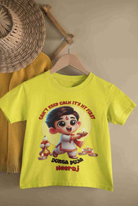 Custom Name Can Not Keep Calm It Is My First Durga Puja Half Sleeves T-Shirt for Boy-KidsFashionVilla