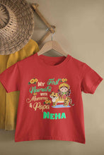 Load image into Gallery viewer, Custom Name My First Navratri With Mumma And Papa Half Sleeves T-Shirt For Girls -KidsFashionVilla
