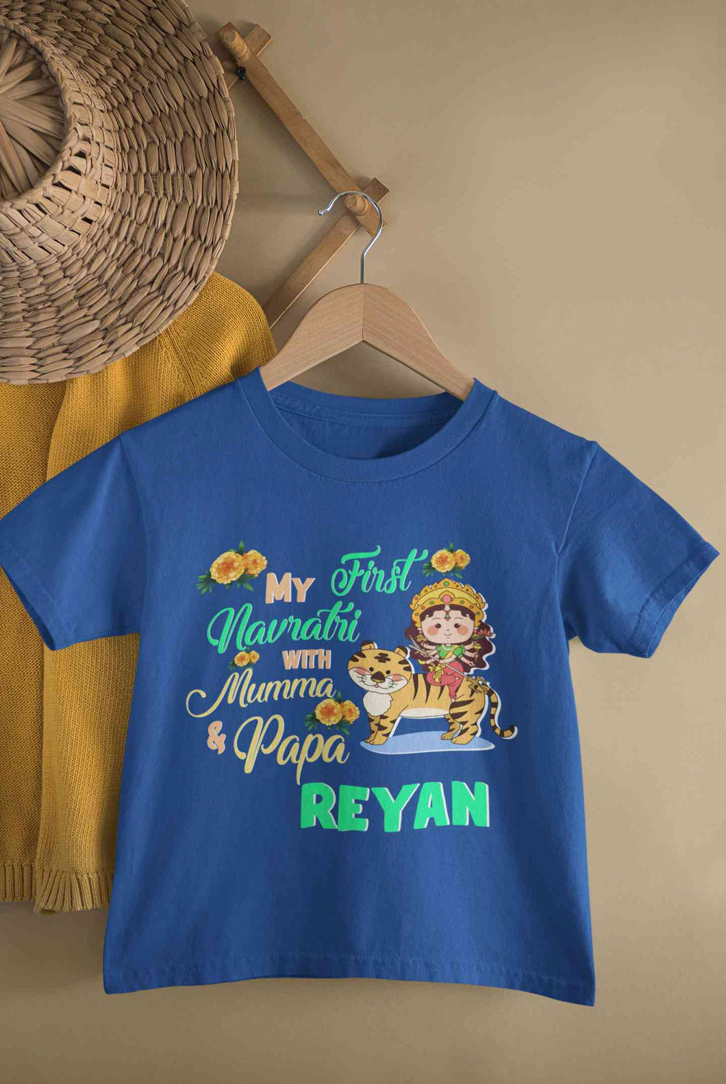 Custom Name My First Navratri With Mumma And Papa Half Sleeves T-Shirt for Boy-KidsFashionVilla