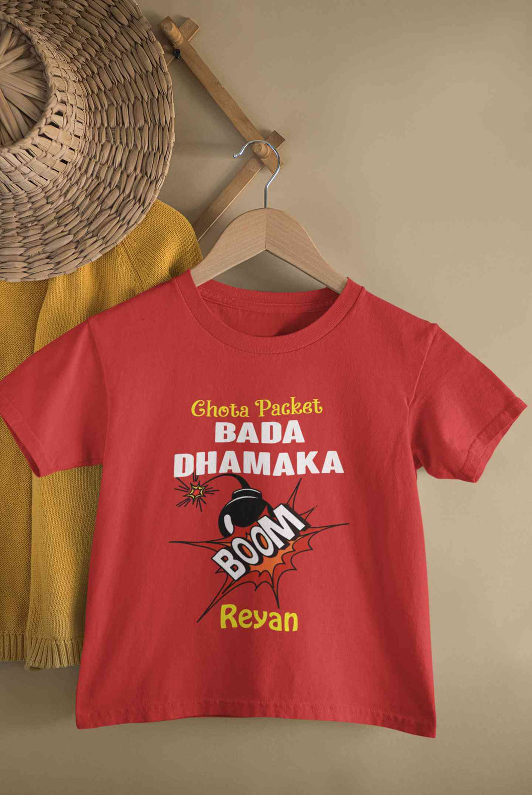 Custom Name Chota Packet Bada Dhamaka Diwali Half Sleeves T-Shirt for Boy-KidsFashionVilla