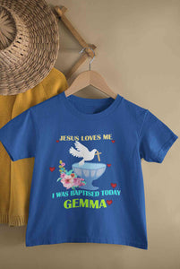 Custom Name Jesus Loves Me Baptism Christening Day Half Sleeves T-Shirt for Boy-KidsFashionVilla