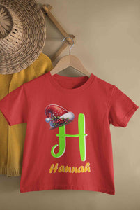 Custom Name Christmas Half Sleeves T-Shirt For Girls -KidsFashionVilla