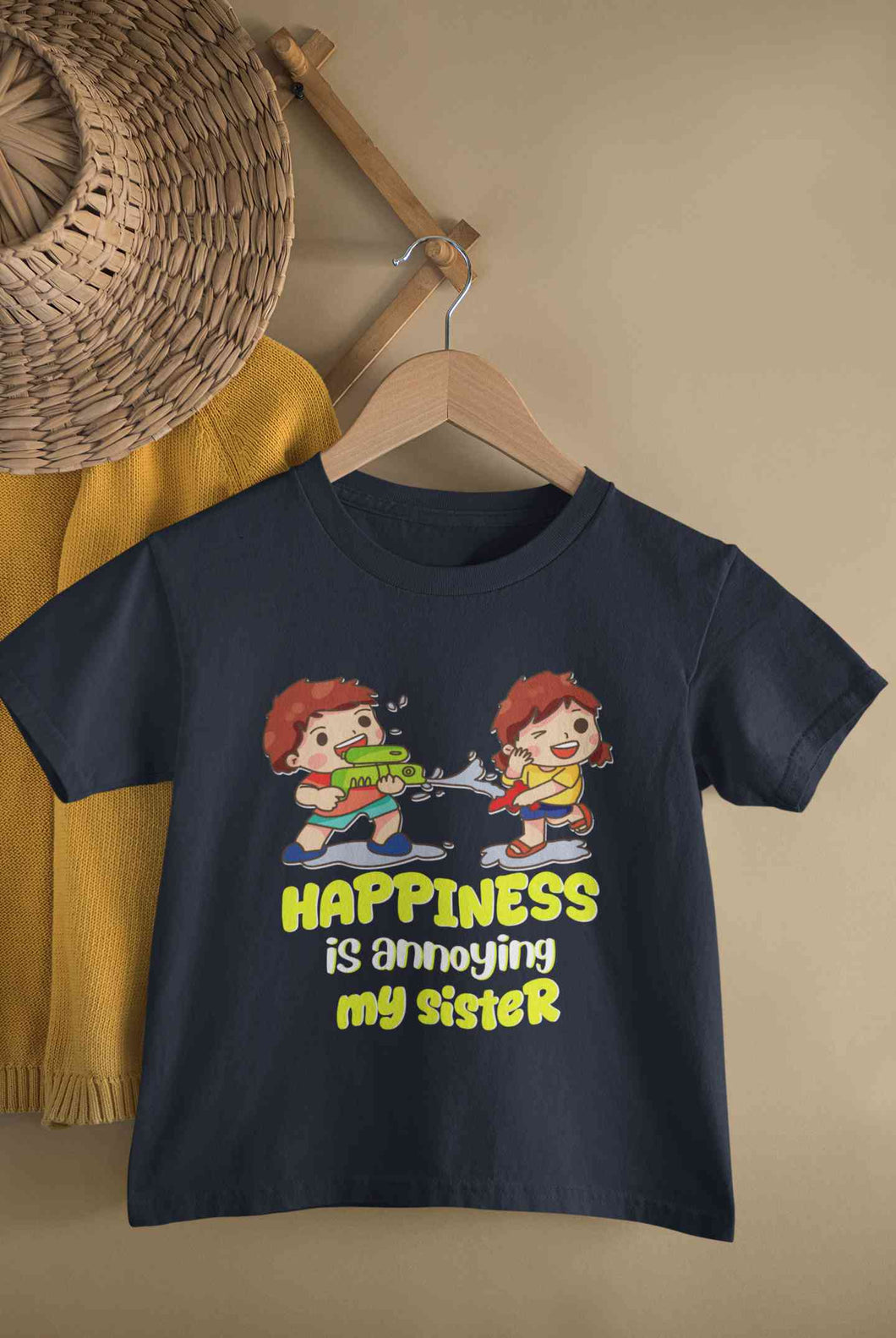 Happiness Is Annoying My Sister Raksha Bandhan Half Sleeves T-Shirt for Boy-KidsFashionVillalla