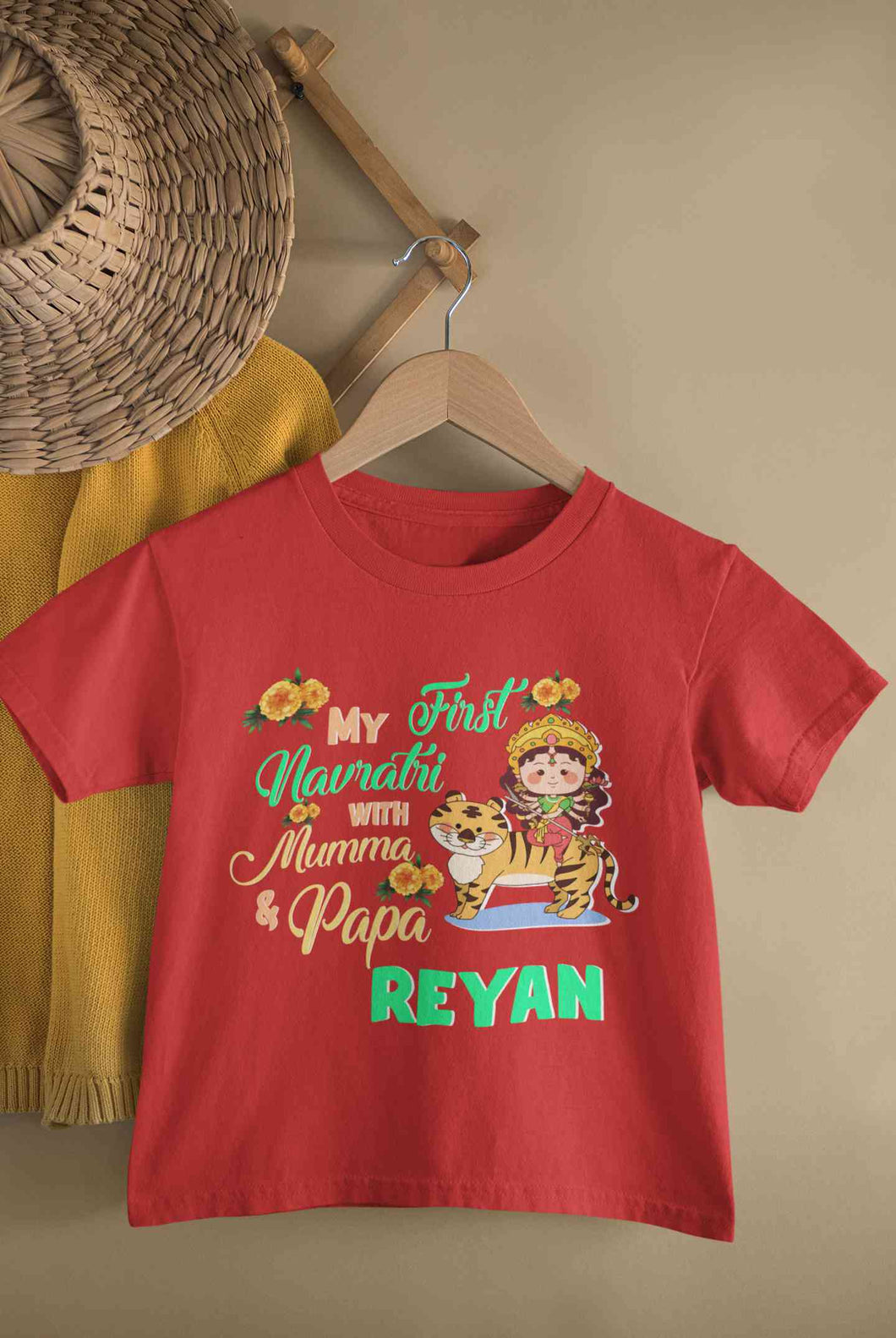 Custom Name My First Navratri With Mumma And Papa Half Sleeves T-Shirt for Boy-KidsFashionVilla