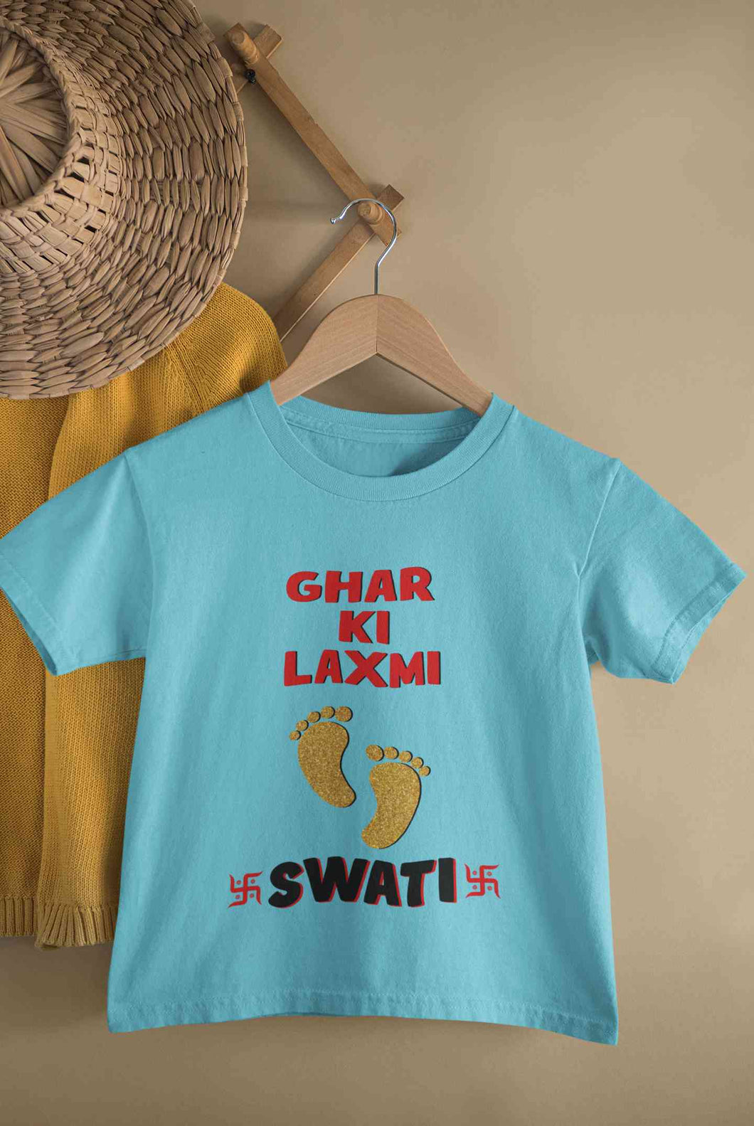 Custom Name Ghar Ki Laxmi Half Sleeves T-Shirt For Girls -KidsFashionVilla