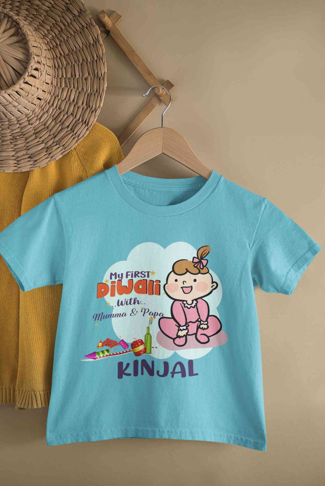 Custom Name My First Diwali With Mumma Papa Half Sleeves T-Shirt For Girls -KidsFashionVilla
