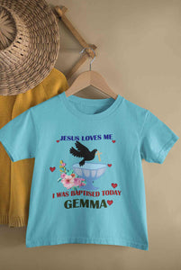 Custom Name Jesus Loves Me Baptism Christening Day Half Sleeves T-Shirt for Boy-KidsFashionVilla