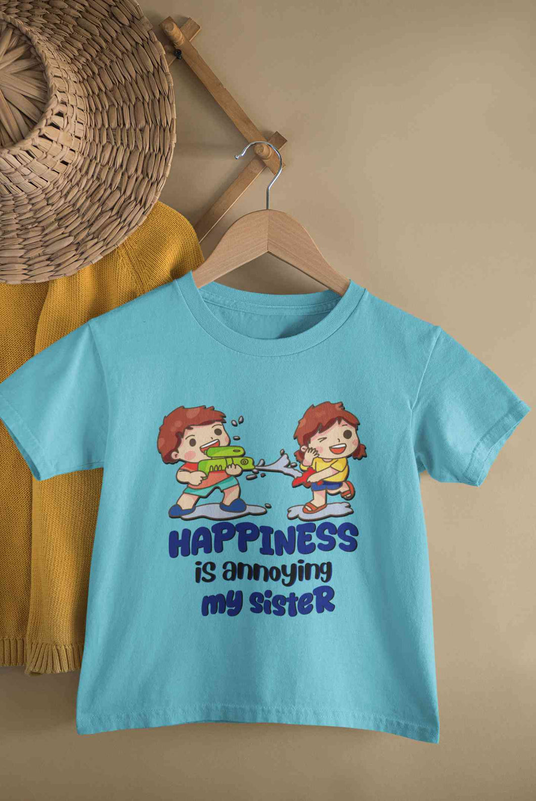 Happiness Is Annoying My Sister Raksha Bandhan Half Sleeves T-Shirt For Girls -KidsFashionVilla