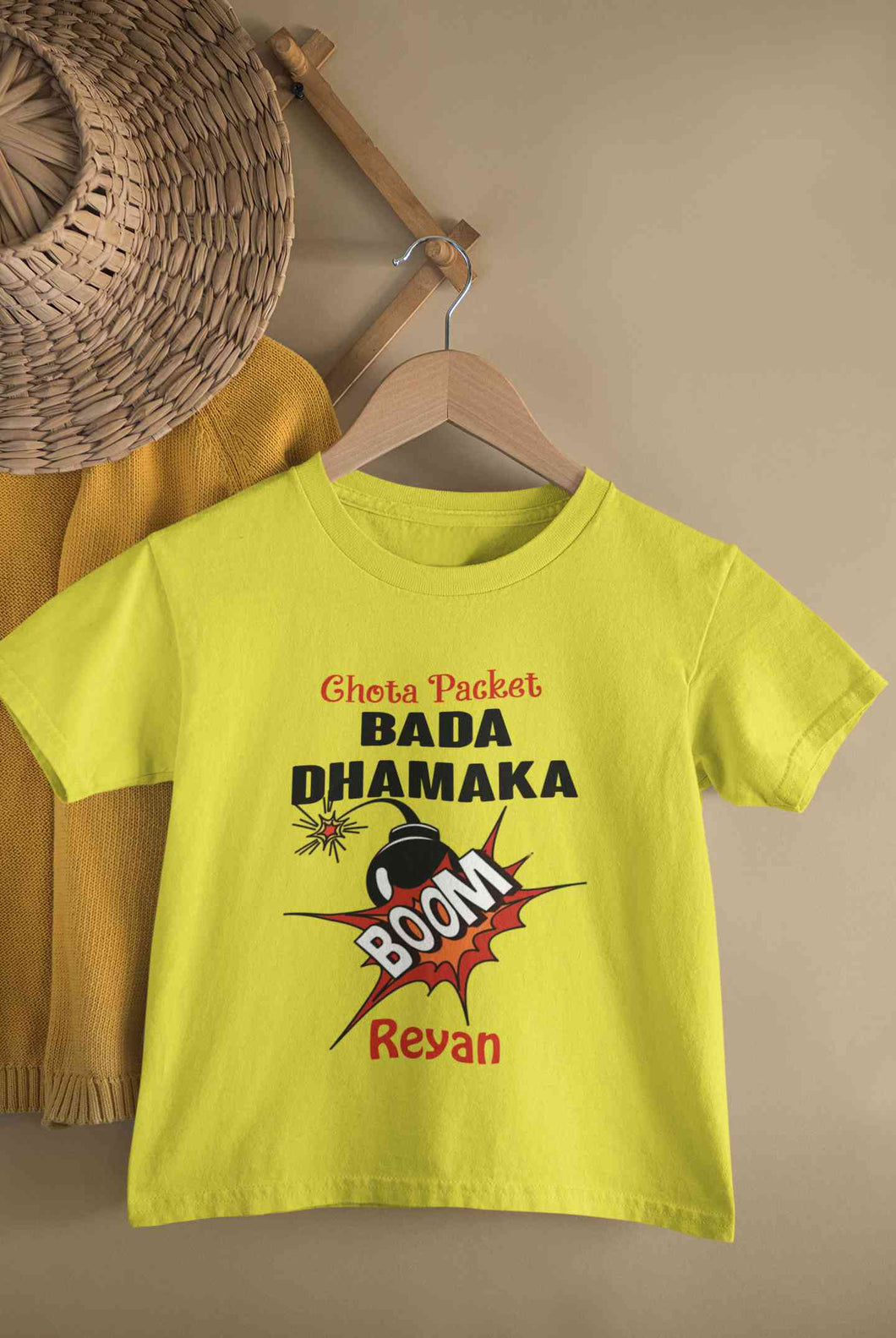Custom Name Chota Packet Bada Dhamaka Diwali Half Sleeves T-Shirt for Boy-KidsFashionVilla