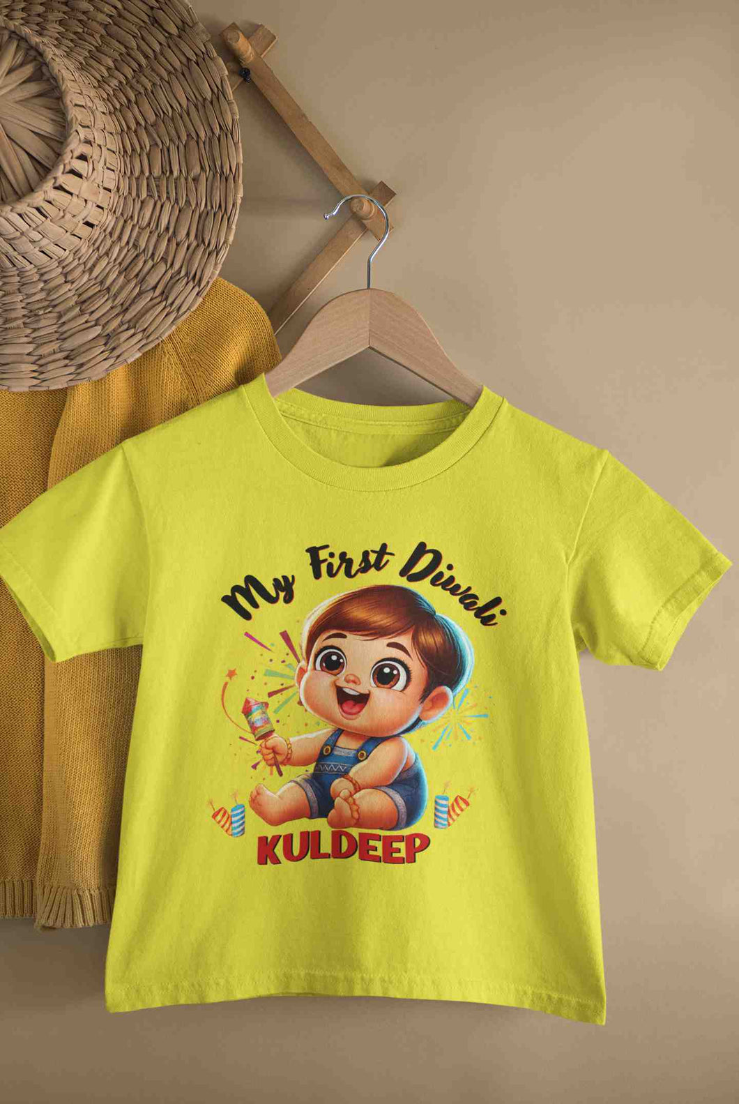 Custom Name My First Diwali Half Sleeves T-Shirt for Boy-KidsFashionVilla