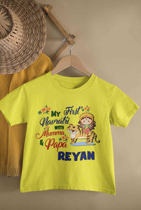 Custom Name My First Navratri With Mumma And Papa Half Sleeves T-Shirt for Boy-KidsFashionVilla