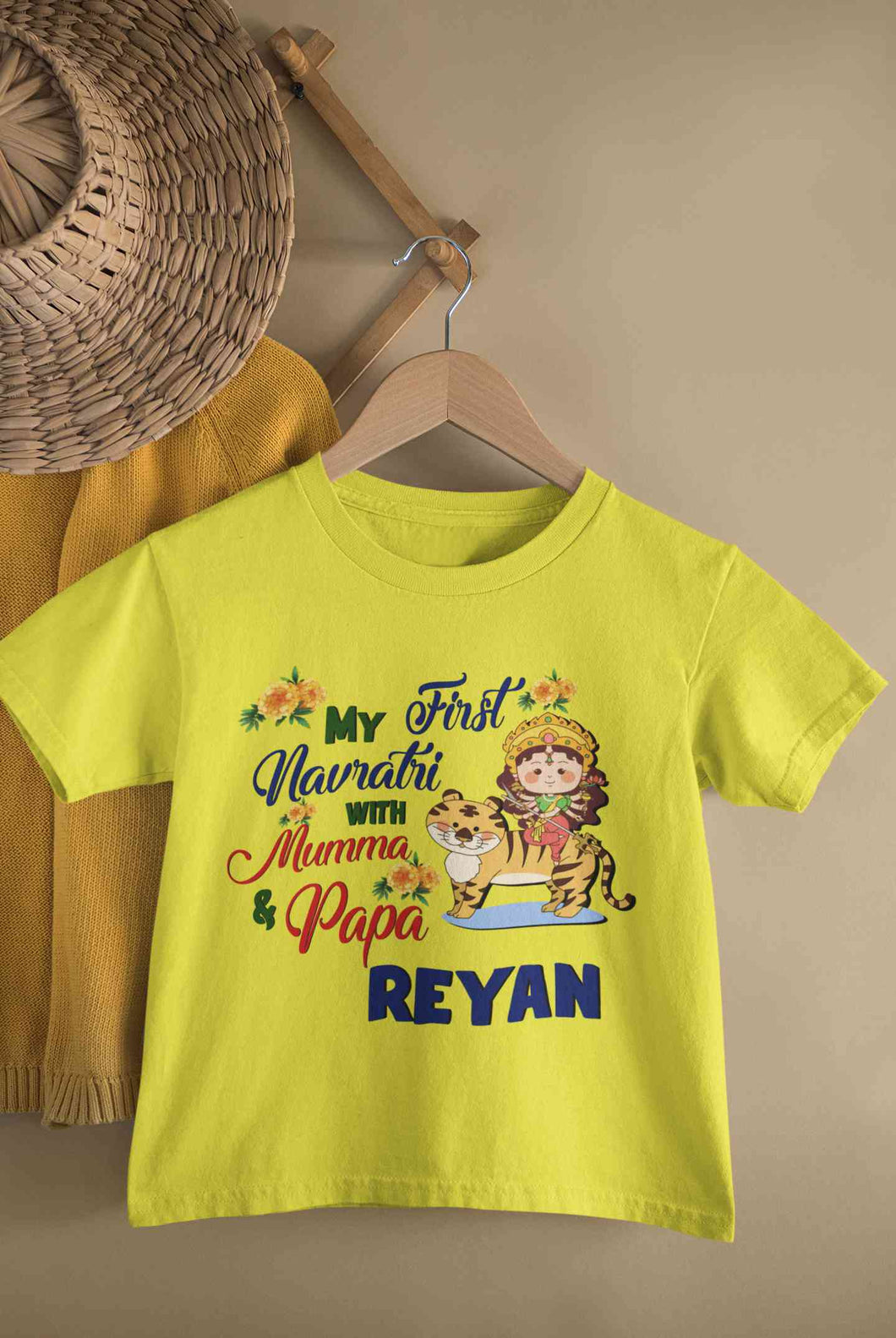 Custom Name My First Navratri With Mumma And Papa Half Sleeves T-Shirt for Boy-KidsFashionVilla