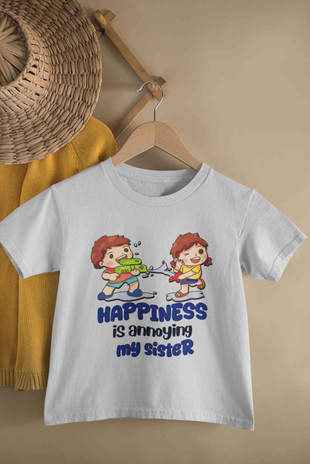 Happiness Is Annoying My Sister Raksha Bandhan Half Sleeves T-Shirt For Girls -KidsFashionVilla