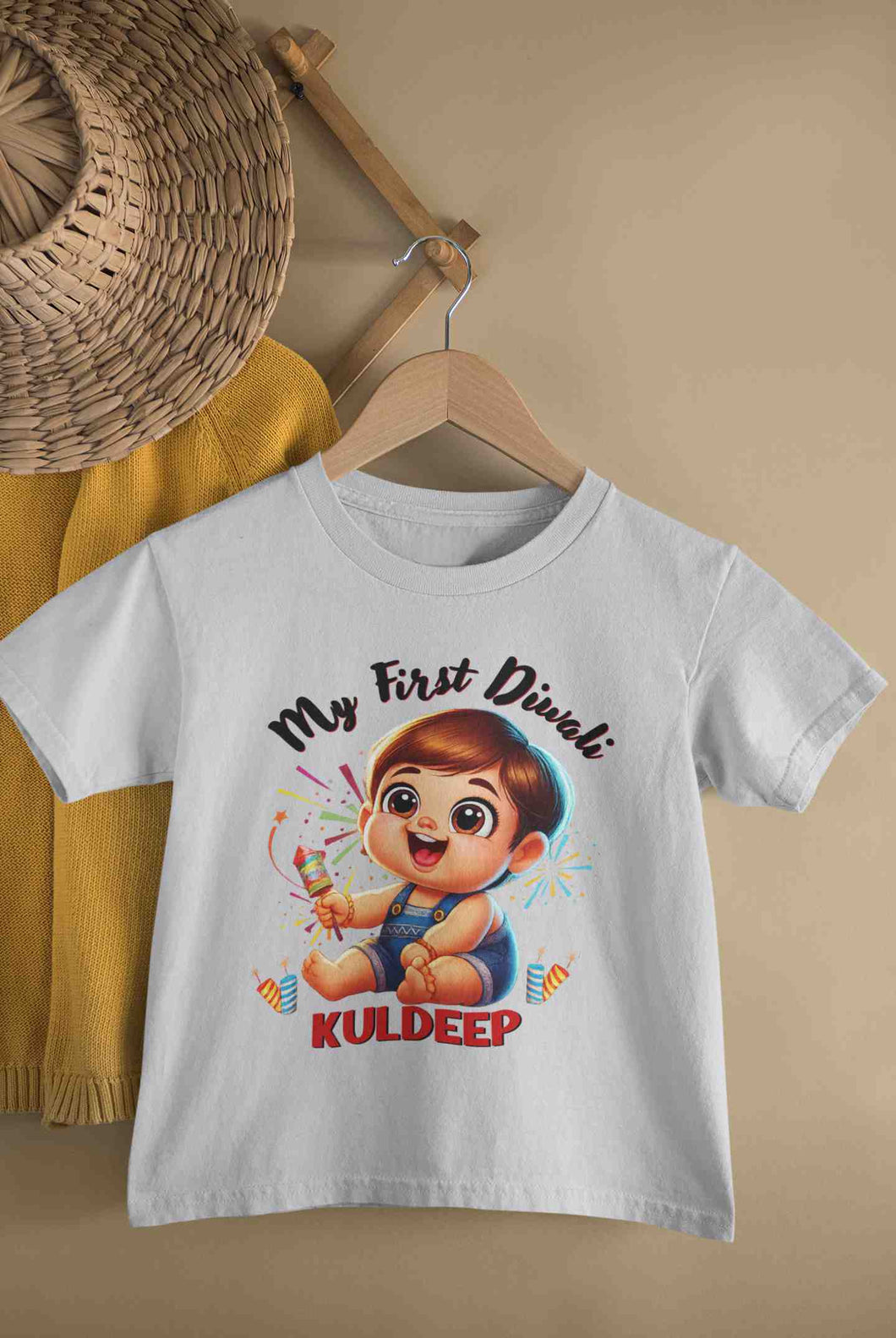 Custom Name My First Diwali Half Sleeves T-Shirt for Boy-KidsFashionVilla